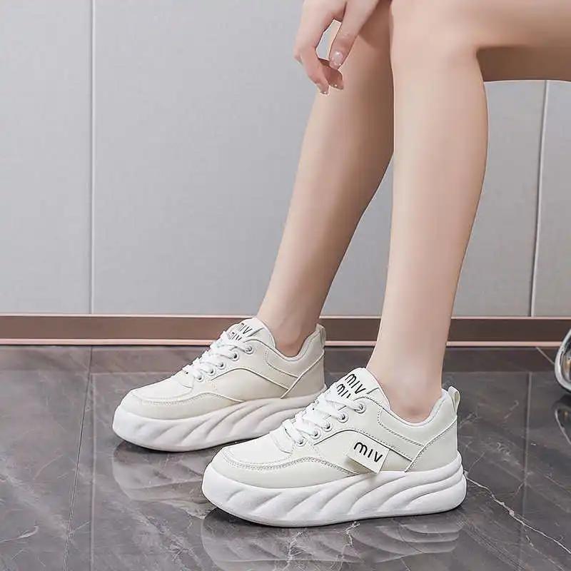Fashion Legitimate Leather Lace-up Sneakers Sport Vulcanize Grandma Shoes Autumn Boots For Women Tenise Super Offers Newest