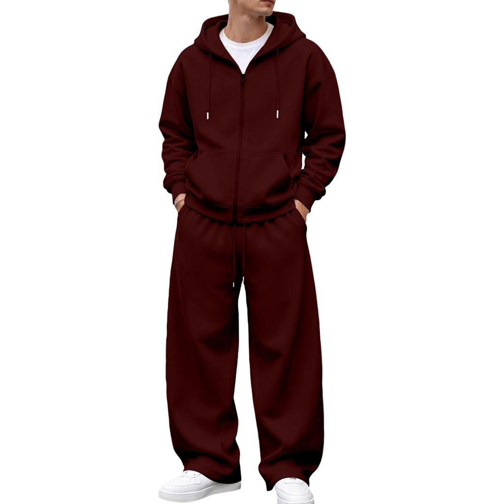 Zip-Up Hoodie and Sweatpants Set for Winter Casual Wear
