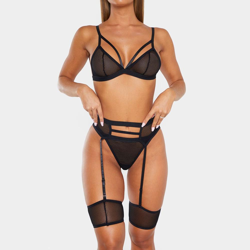 Polka Dot Mesh See-Through Sexy Garter Lingerie 5-Piece Set