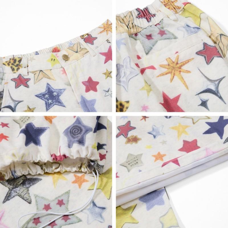 American Retro Star Print Wide Leg Pants Loose Casual Trousers Men Women