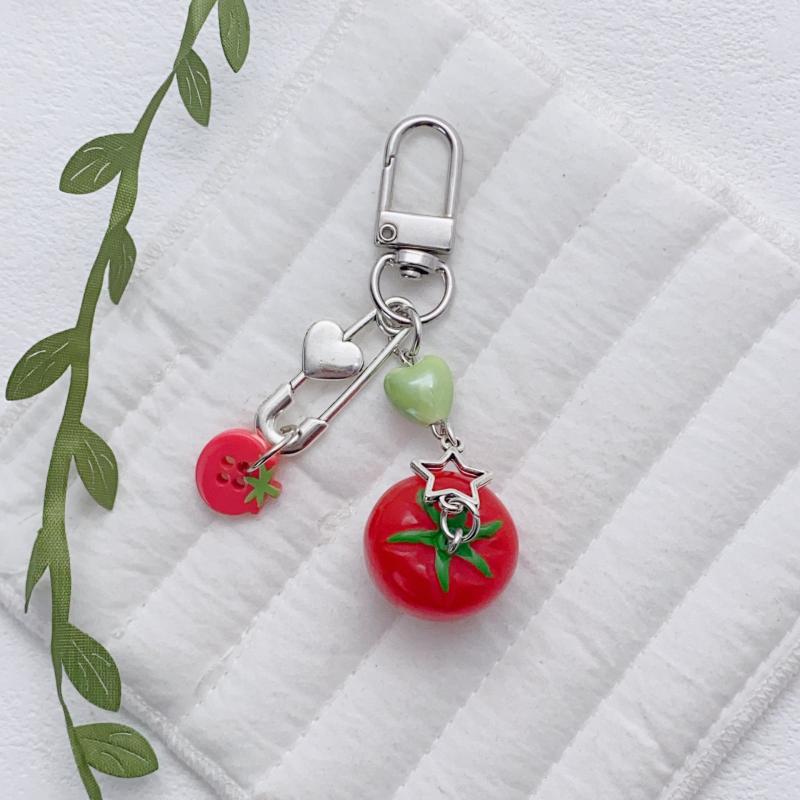 Porte-clés breloque feuille de tomate mignonne pour femmes filles porte-clés perlé breloque de sac ornement sacs d'étudiant décoration de voiture téléphone