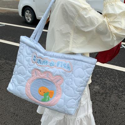 Cute Dog Quilted Cott Shoulder Bags for Women Casual Versatile Ladies Large Capacity Tote Bag Cart Embroidery Girls Handbags