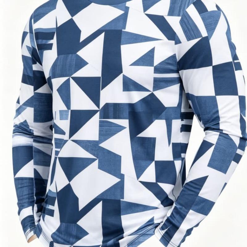 Herren Langarm-T-Shirt mit 3D-Streifendruck, bequem, atmungsaktiv und vielseitiges Herren-Oberteil