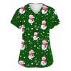 Women's Fashion Short Sleeve Christmas Print V-Neck Pocket Workwear Tops