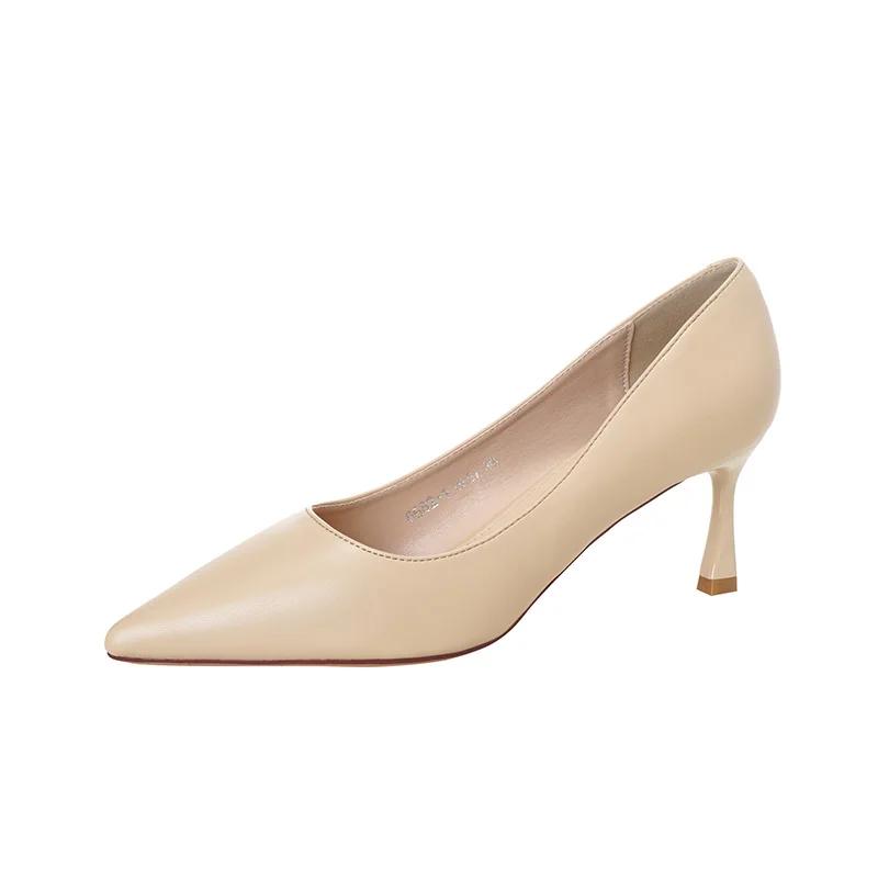 Herbst Damen Pumps Vielseitig Flacher Ausschnitt Spitzzehe Hohe Absätze Pendeln Schlank Bequem Büro Arbeitsschuhe
