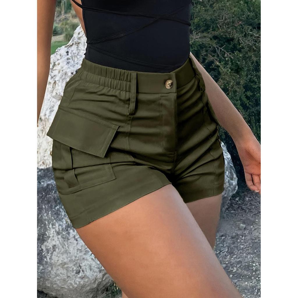 2025 High-Waisted Buttoned Workwear Shorts for Women with Pockets - European & American Street Style