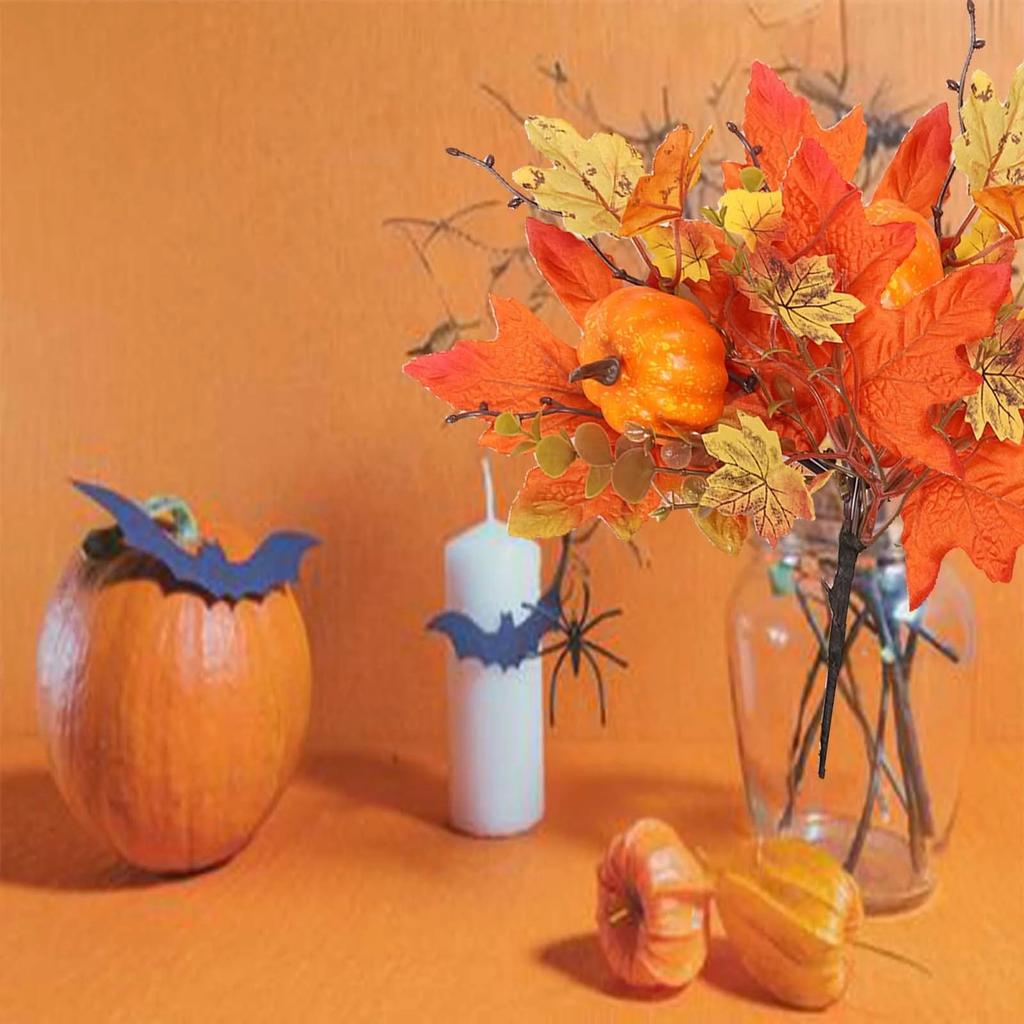 Fall Artificial Maple Leaf Stems, Fall Picks And Sprays With Orange Pumpkins Sunflower Heads Cones Berries,