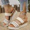 Damen Geflochtene Plateau Peep-Toe Pantoletten Bequeme Sommerschuhe