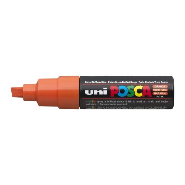 Marqueur POSCA PC8K 8mm Orange Foncé - UNIBALL - Pointe Biseautée - Part À L'eau