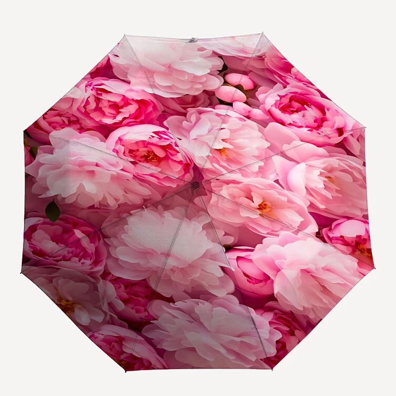 Pink Roses Automatic Folding Umbrella Compact 8 Rib Design, Unique Style, Suitable for Everyday Outdoor Use, Perfect Gift for Friends and Fa