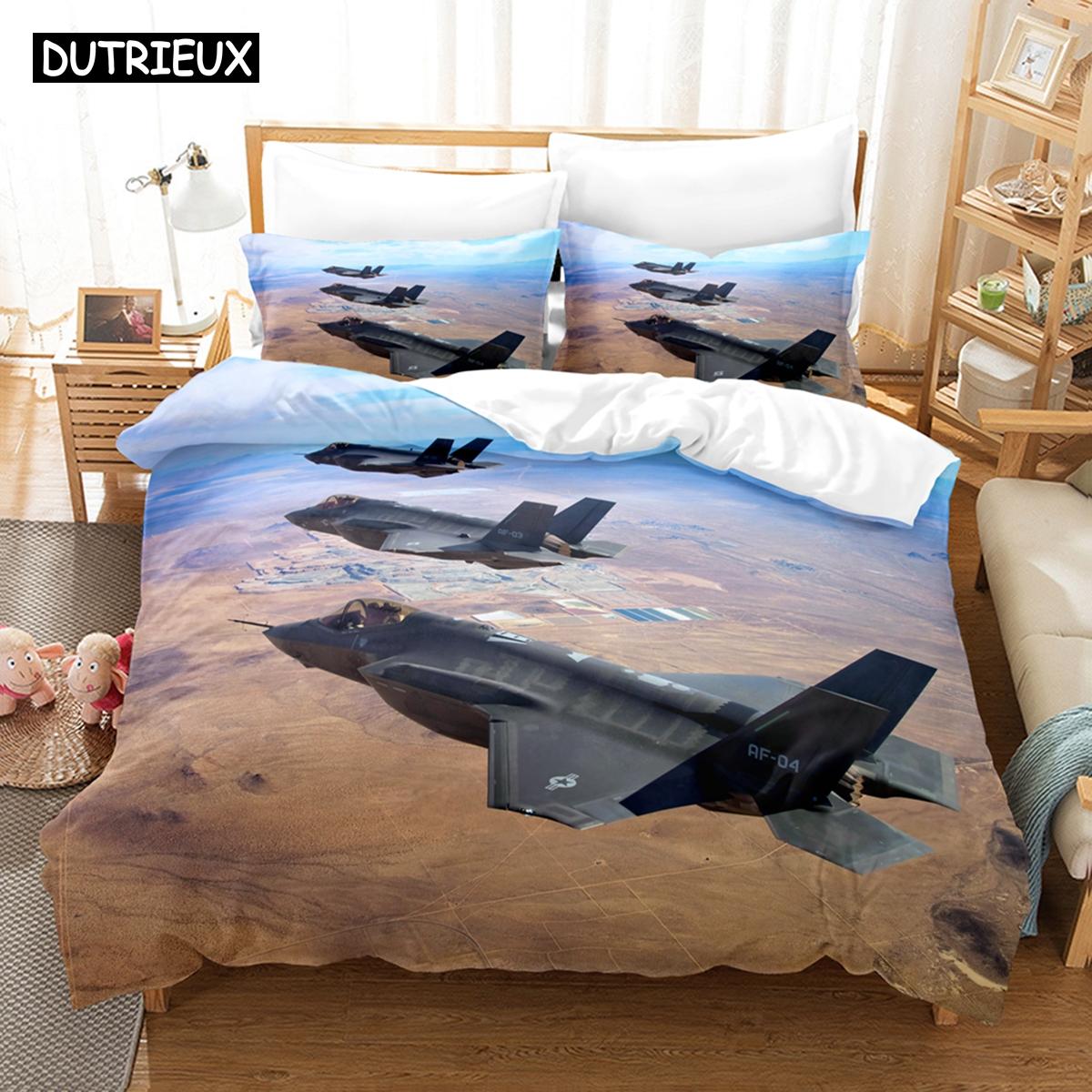 

Elegant Cozy 3D Jet Fighter Battle Plane F 35 Sets With Bedclothes Bed Polyester Twin Full Queen King Quilt Comforter (quilt)-EU Single(135*200cm)3pcs