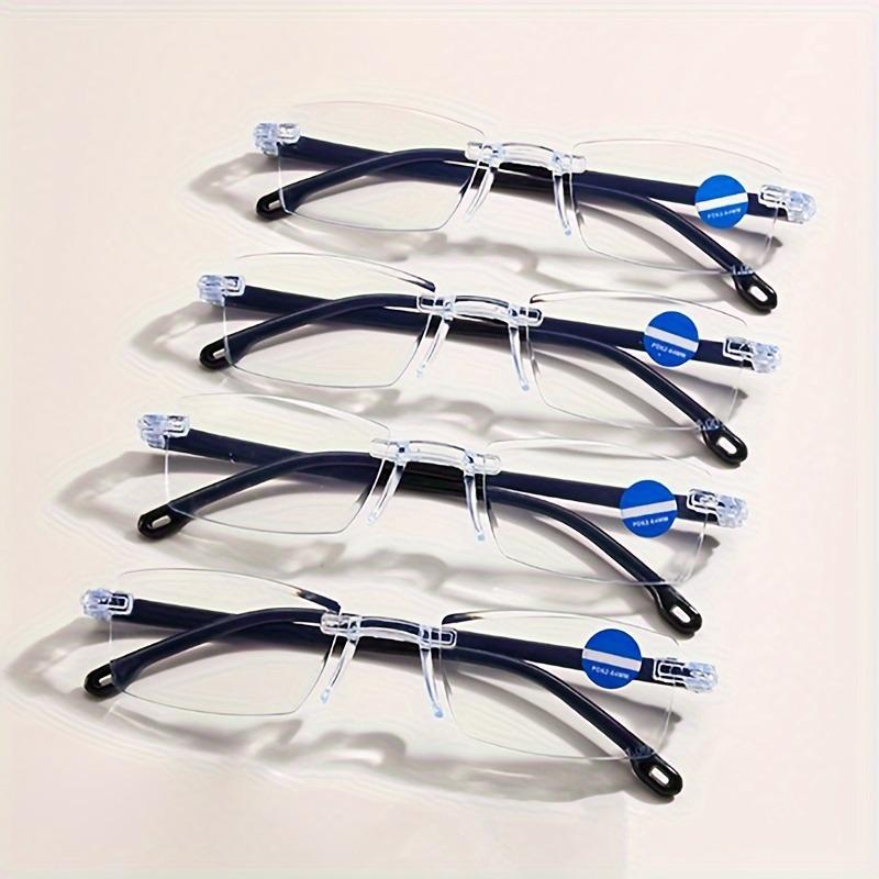 

4-Pack Futuristic Rimless Rectangular Reading Glasses for Men and Women with Blue Light Blocking+1.0~+4.0 +150