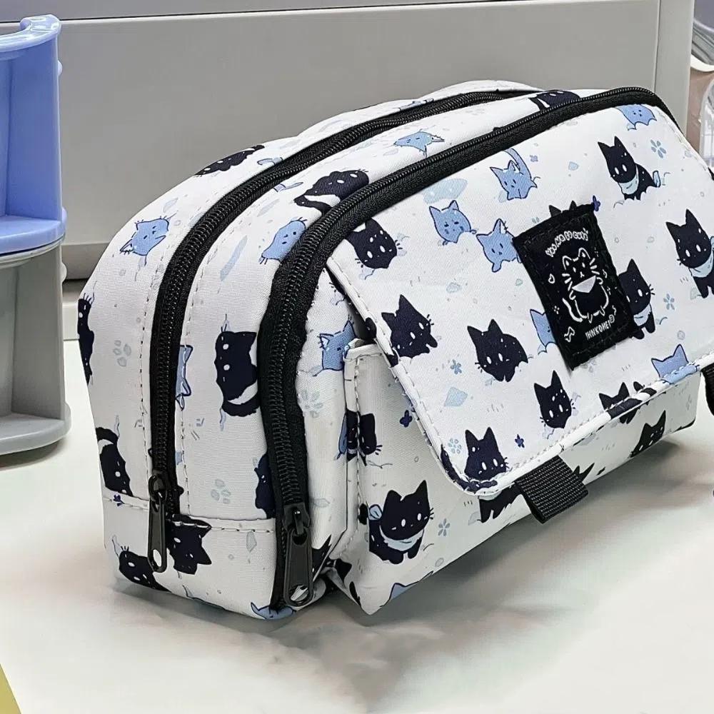 Thicken Snow Kitten Pencil Case Three-layer Kitten Stationery Bag Snow Cat Pencil Bag  Children
