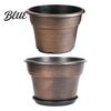 Retro Verwitterte Pflanzgefäße Blumentopf mit Untersetzer Bronze-Finish Pflanzenentwässerungslöcher Kupferstruktur Atmungsaktiv Verdickter Kunststoff-Pflanztopf für
