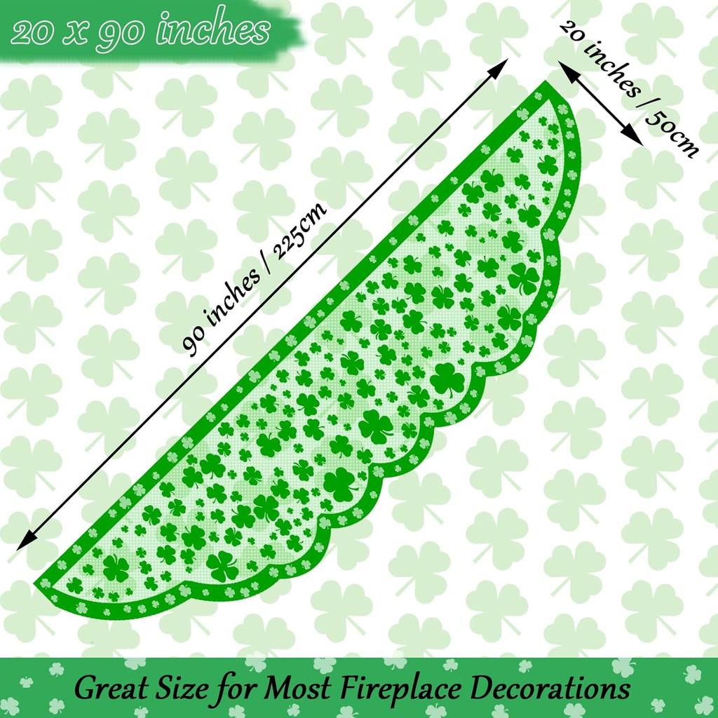 Green Shamrock Mantle Scarf for Fireplace - St Patricks Day Fireplace Cover Decorations Indoor - Lace Irish Mantel Scarves Garland Runner - Saint
