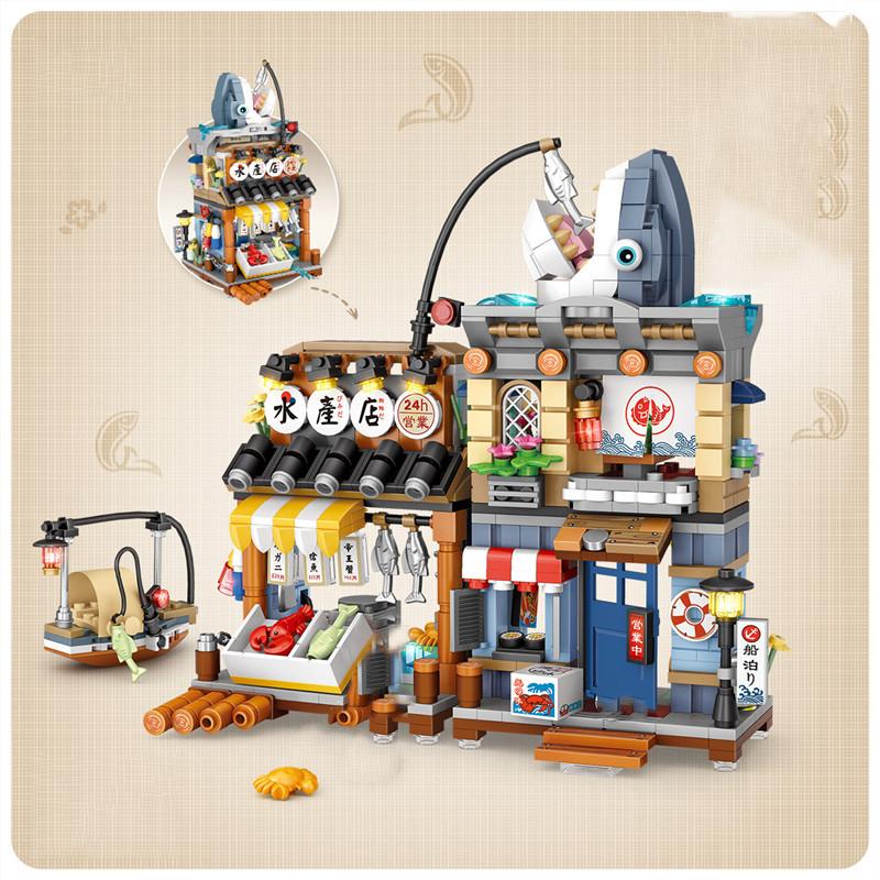 Mini city Street view Architectural landscape model Creative folding blocks toy Takoyaki Shop Coffee shop Christmas gift