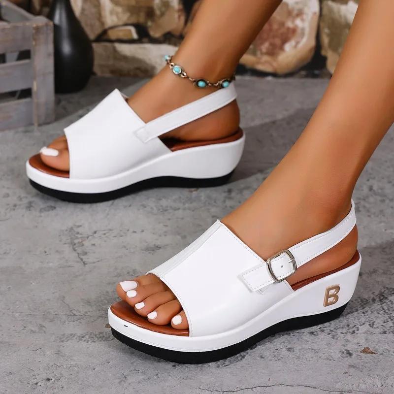 2025 Summer New Women's Roman Sandals Vintage Outdoor Casual Buckle Strap Wedges Comfortable Shoes Daily Plus Size Sandals