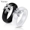 Novedad 6 mm Alta Calidad Negro y Blanco Estilo Simple Dos Líneas Cristal Circonita Cerámica Anillos para Mujeres