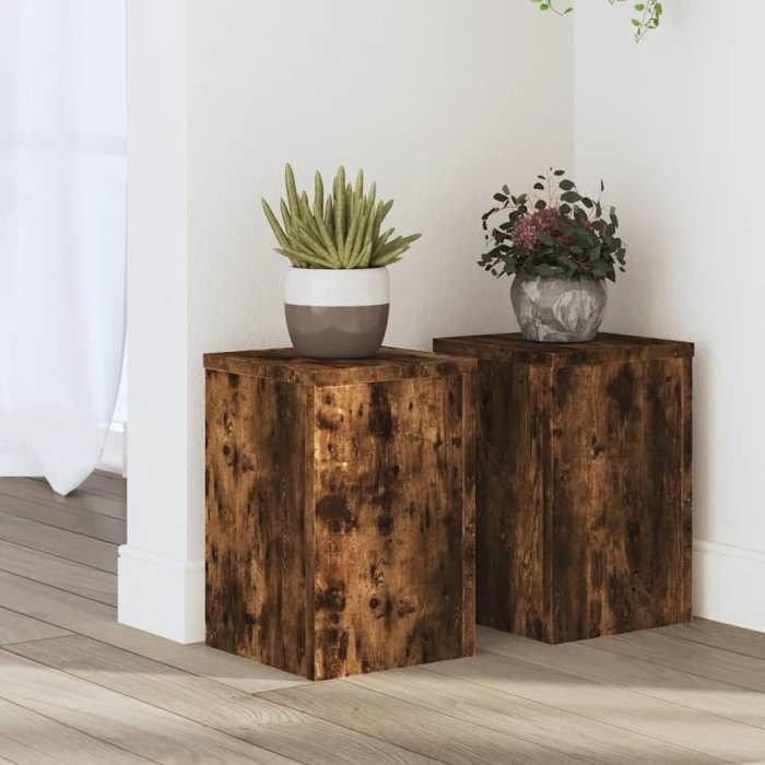 VidaXL Supports pour plantes 2 pcs chêne fumé bois d'ingénierie, support de fleurs, support de pot, support pour plantes 852901