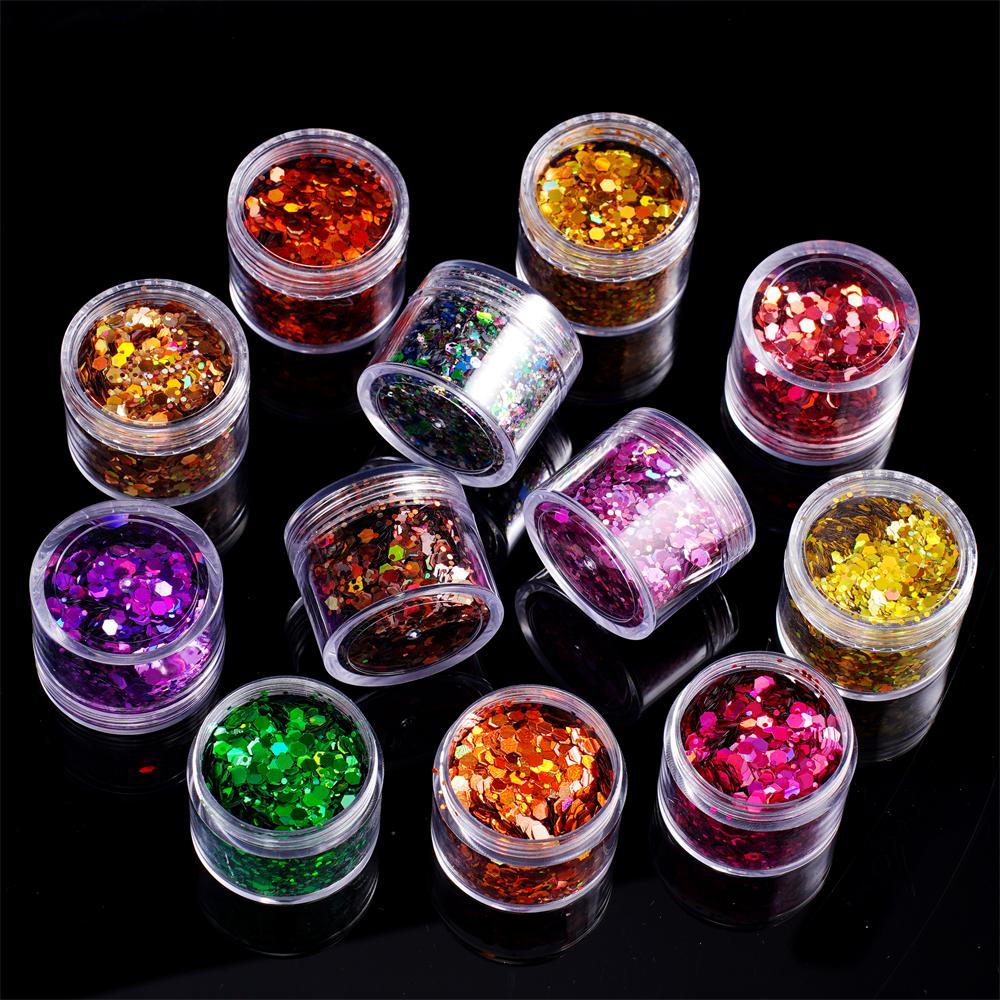 24g/Box Holographic Nail Art Glitter Hexagon Sequins Decorations Flakes Colorful Chunky Color Laser Sequins For DIY Epoxy Resin