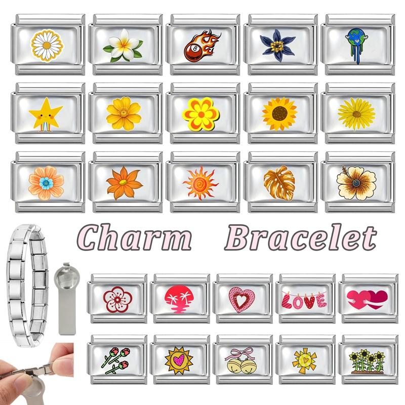 Fashion Sunflower Cherry Ball Sun Star Leaf Y2K Love Italian Charm Links Fit 9mm Italian Bracelet Women Making DIY Jewelry Gift
