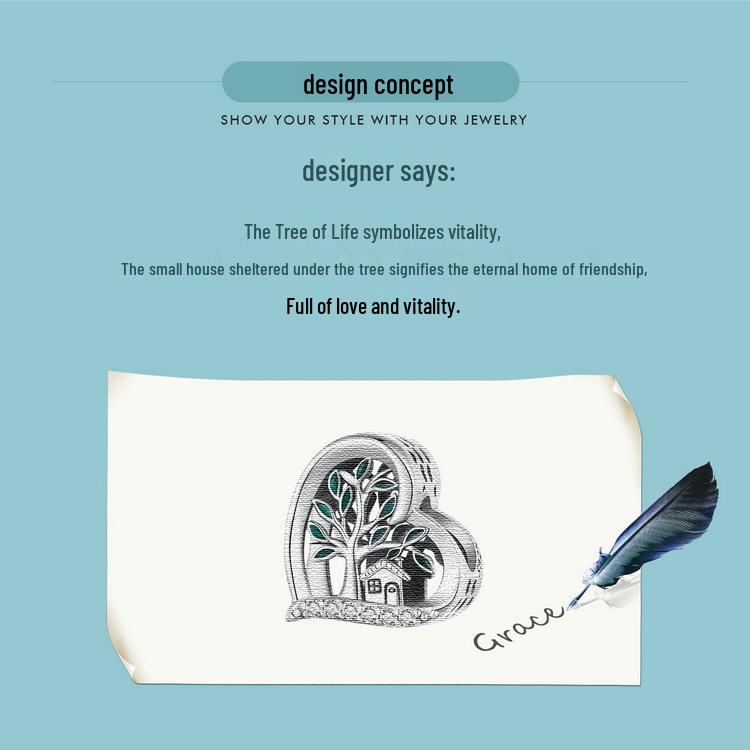 Yin Ziyun Heart-Shaped S925 Sterling Silver Family Tree DIY Bracelet Beads