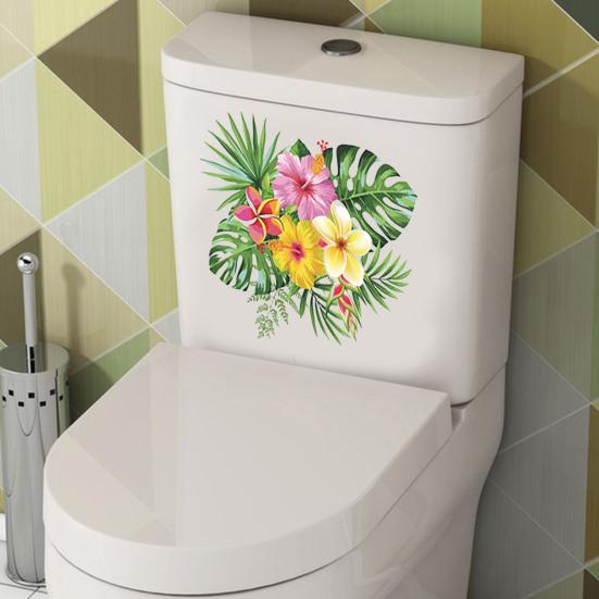 Aufkleber Abnehmbar Selbstklebend Wasserdicht PVC Wohnzimmer Badezimmer Wandkunst Floral Toilette