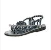 Women's Plus Size Color Block Knot Flat Sandals - 2025 New European & American Beach Toe Loop Style