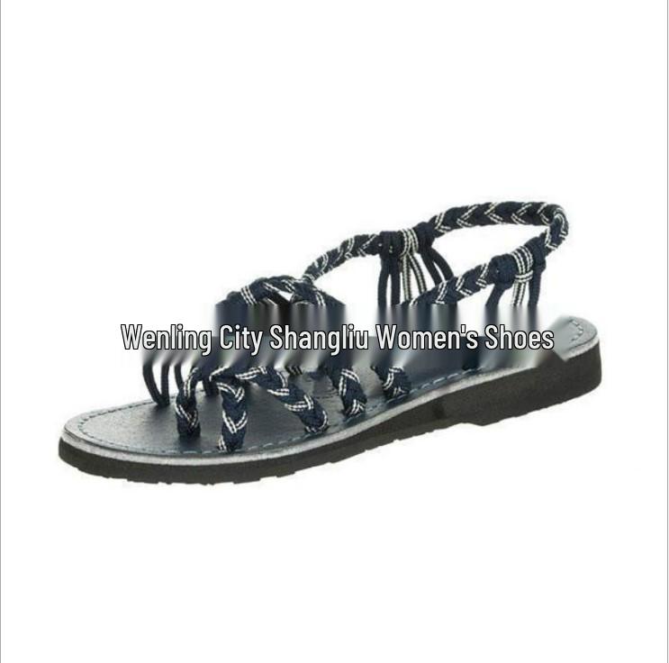Women's Plus Size Color Block Knot Flat Sandals - 2025 New European & American Beach Toe Loop Style