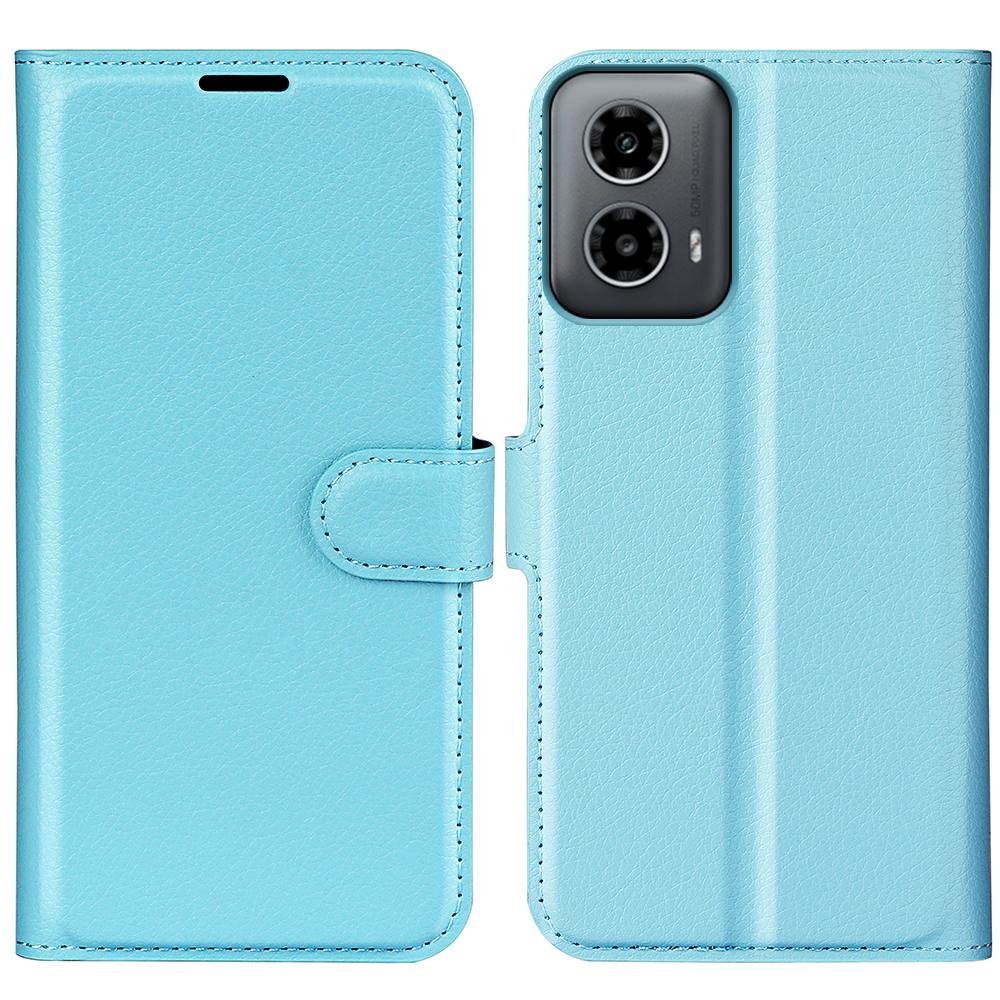 

For Motorola Moto G45 5G/G34 5G Case Folio Stand View Leather Phone Cover Litchi Texture Blue