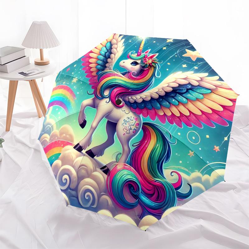 1pc Rainbow Unicorn Fantasy Umbrella with Plastic Handle,Suitable for All Seasons Home Travel Outdoor UmbrellaDD1745