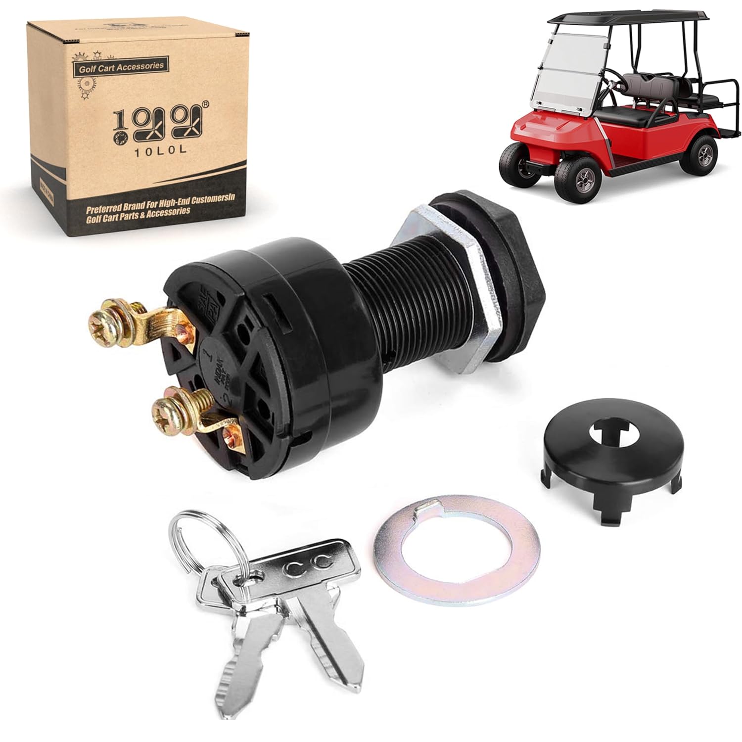 10L0L Golf Cart Ignition Switch 2-PIN For 36V - 48V Electric Golf Cart Club Car DS (1996 Up) Replacement Part 101826201 - With 2Pcs Club Car Key