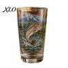 Outdoor Camping Drinkware Fishing Pint Glass Cup, Realistic Jumping Fish Pattern Design, Thickened Mountain Scenery Cups Creative Cup for And