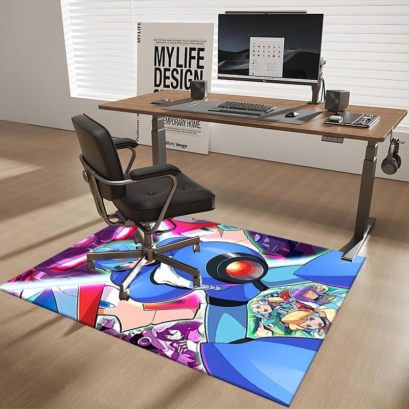 1pc Mega Man Anime Cartoon Design Office Chair Mat Non-Slip Carpet for Home Decor, Suitable for All Seasons, Ideal As a Gift for Fans.Y032