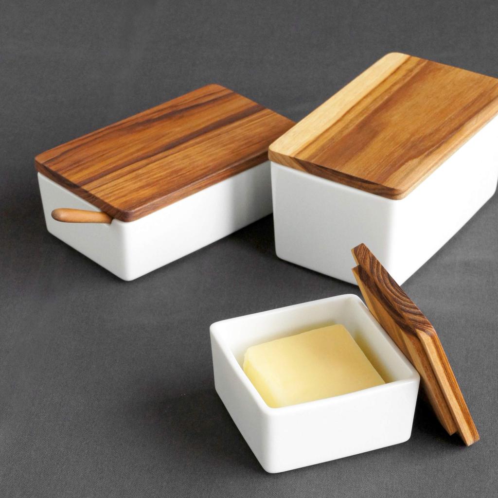 LOLO Butter Case 450g Wooden Lid White Porcelain Made In Japan