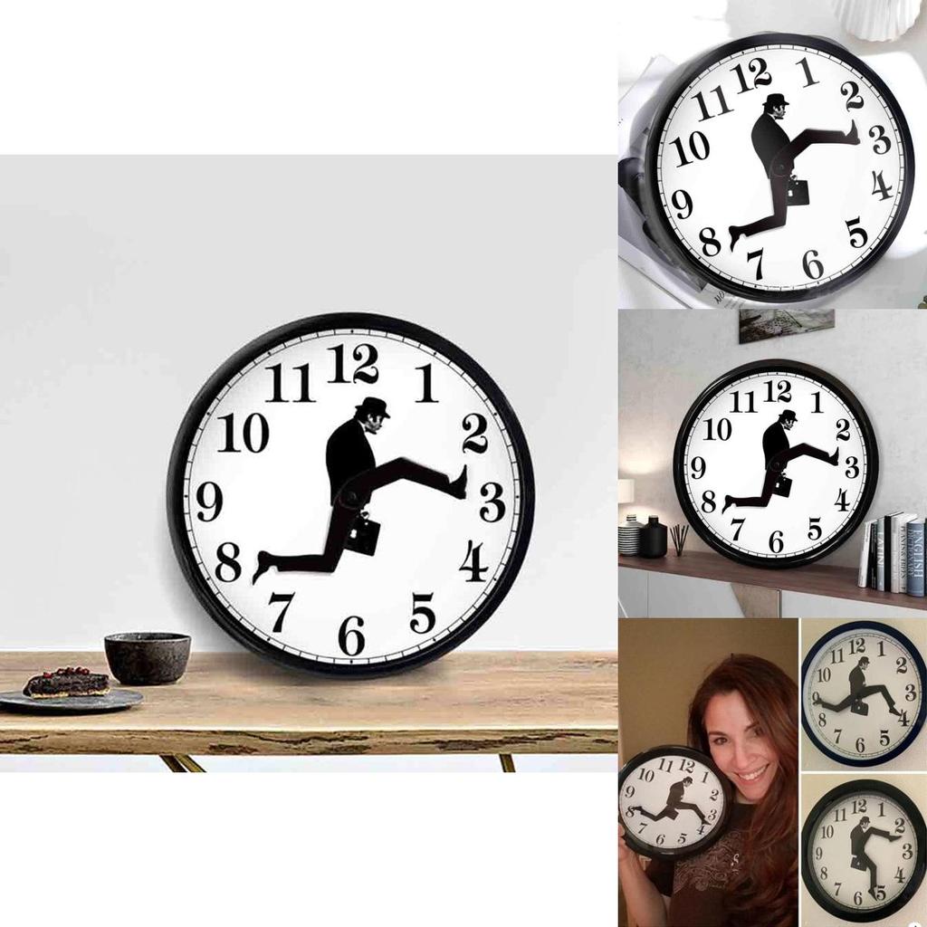 Black And White Silly Walk Hold Briefcase Pattern Wall Clock For Modern Interior And Promotional Gifts