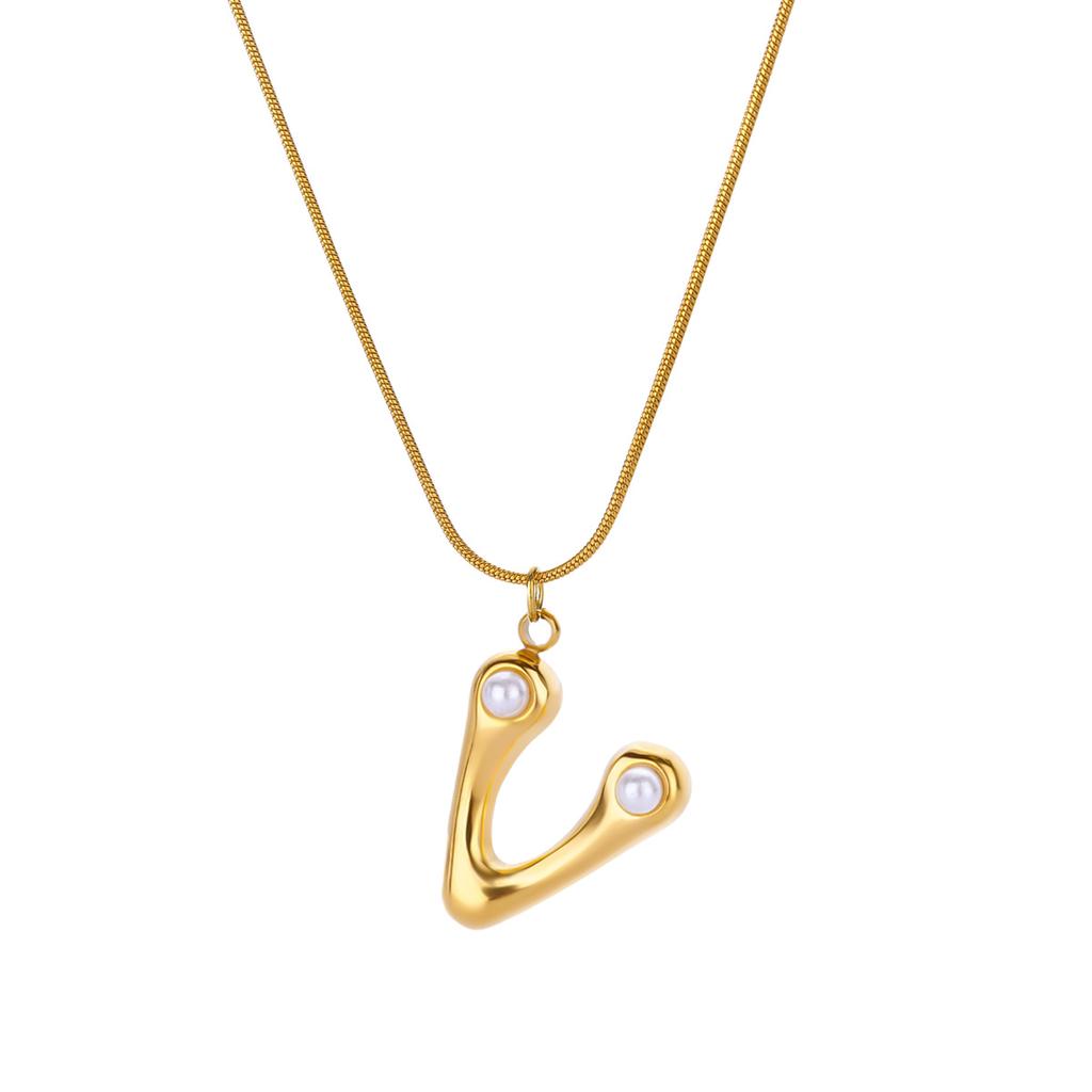 Initials Letter Pearl Necklaces For Women Gold Color Stainless Steel Letter Necklace Chain Collar Necklace Wedding Jewelry Gift