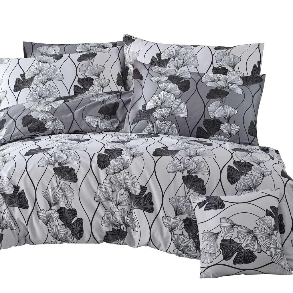 Cotton bedding 200x220 satin 100% COTTON black white ginkgo leaves