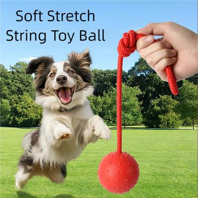 Indestructible Dog Ball Pet Training Dog Toy Puppy Tug Balls Toys Pet Chew Toys Solid Rubber Balls with Rope Pet Toy