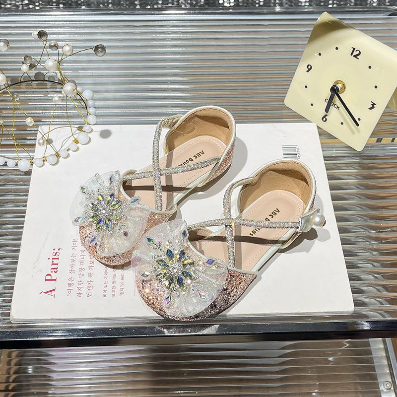 Children s crystal sandals 2026 spring children s rhinestone princess shoes children s soft-soled bag head sandals 24