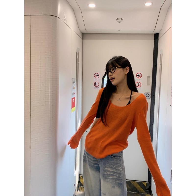 Summer Thin Long-sleeved Sun Protection Cover-up T-shirt Women's Loose Casual Off-shoulder New Top