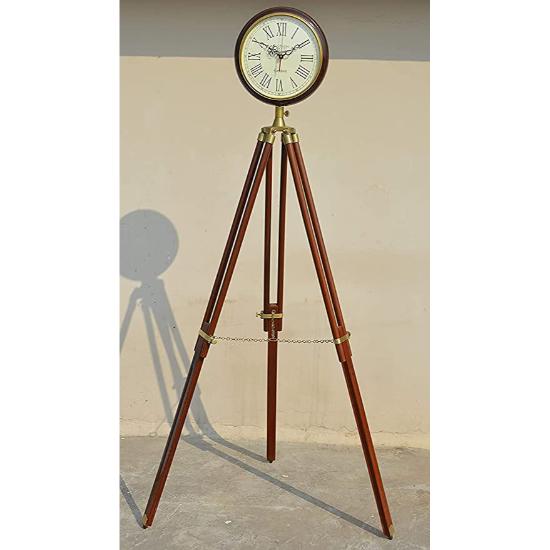 Victorian London Vintage Style Table and Floor Clock with Adjustable Wooden Tripod Stand Home Office Décor 60" X 12"
