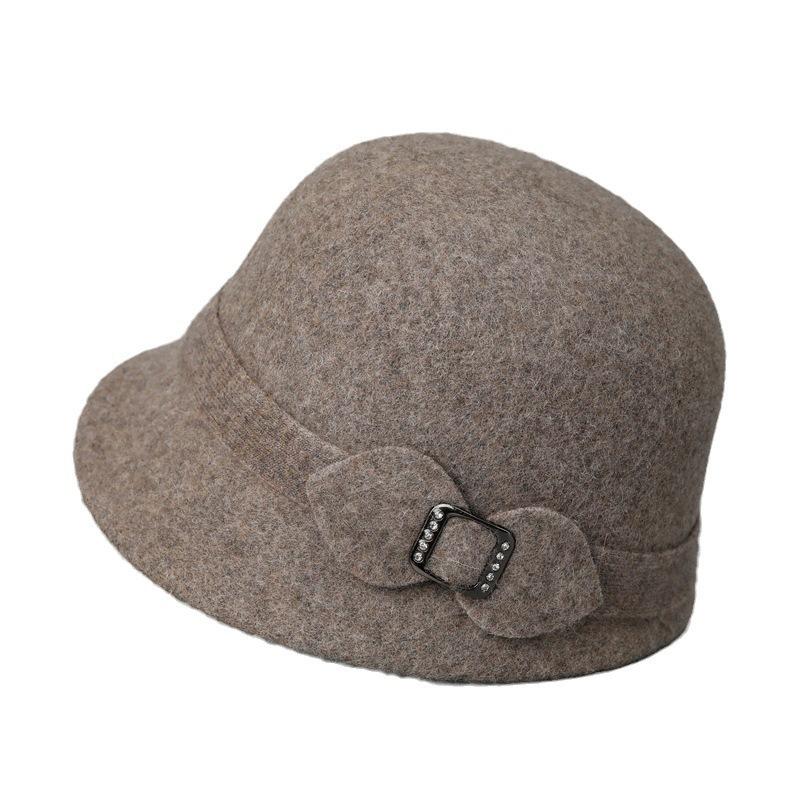 Wool short brim cap women's autumn and winter thermal hat British elegant top hat