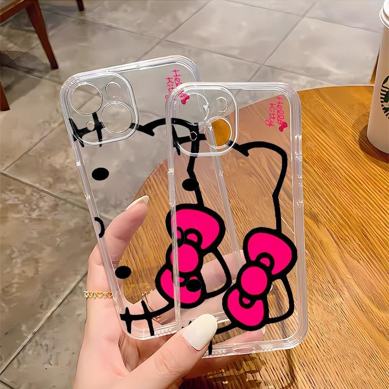 Cute cartoon HelloKitty transparent case Apple 16pm mobile phone case anti-drop all-inclusive soft 14 foreign trade protective case