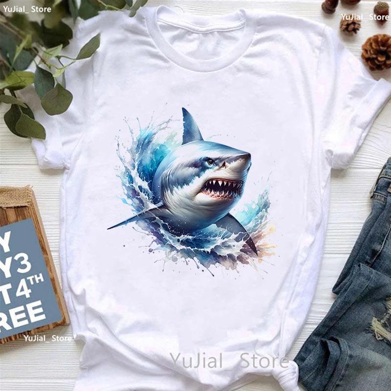 Golden Shark Printed T Shirt Unisex Clothes 2024 Summer Fashion Tops Tee Shirt Femme Harajuku Shirt Casual Funny Tshirt Female