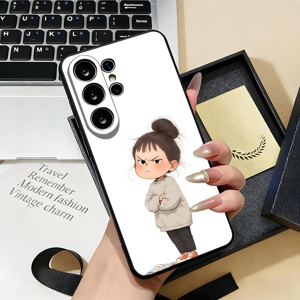 Cute Angry Little Girl Phone Case For Samsung S26 S25 S24 FE S23 S22 S21 Plus S20 Ultra Note20Ultra Black Soft Shell