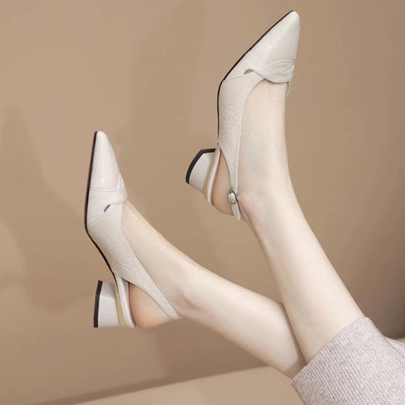 Pointed Toe Sandals for Women with a French Style Thick Heel and Retro High Heels for Women