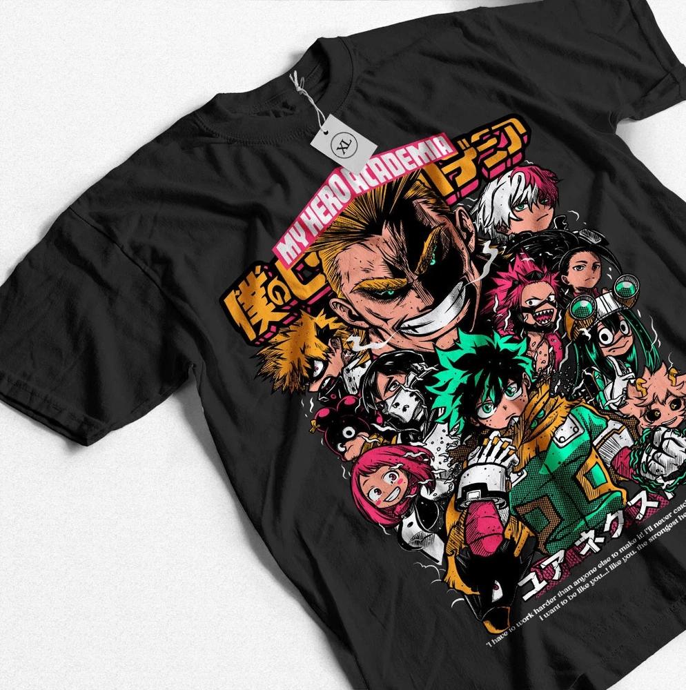 Anime My Hero Academia All Might And Students Black Tshirt All Size S