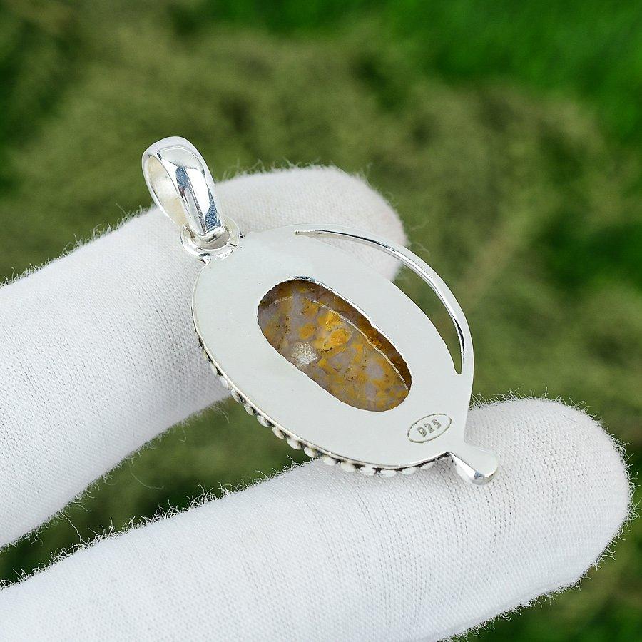 Easter Deal Oval Polka Dot Agate Stone 925 Sterling Silver Wife Pendant Jewelry