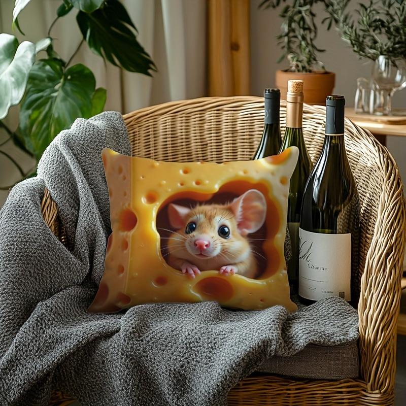 Süßes Maus-im-Käse-Kissen: Verleihen Sie Ihrem Zuhause eine skurrile Note! Sofakissenbezug, Heimzimmer-Schlafsaaldekoration, 2D-Druck